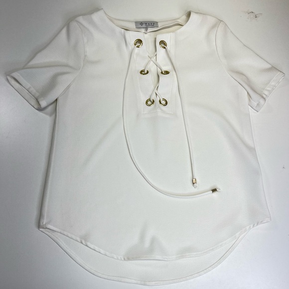 Wayf Tops - WAYF Ivory Lace Up Short Sleeve Blouse Top Size XS